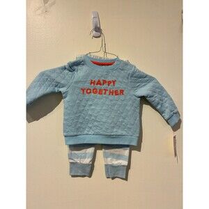 NWT Cat & Jack Tan Blue "Happy Together" Sweatshirt & Pants Outfit - 18M